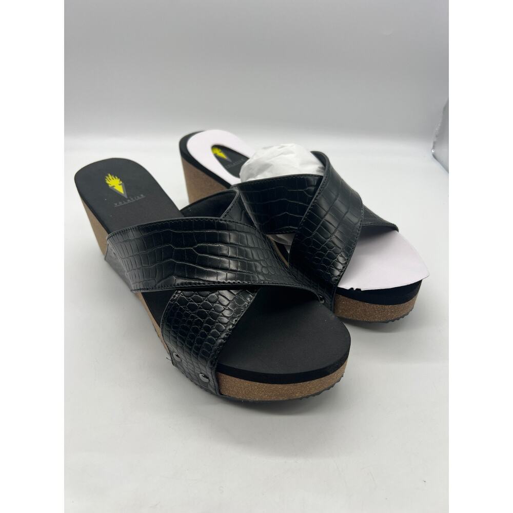 Volatile Riverside Platform Wedge Sandals Y2K Streetwear Black Faux Leather 11 - Picture 1 of 8